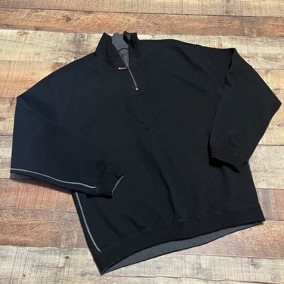IZOD Men's Classic Black 100% Cotton 1/4 Zip Pullover Sweater Sz M Preppy - Picture 1 of 3